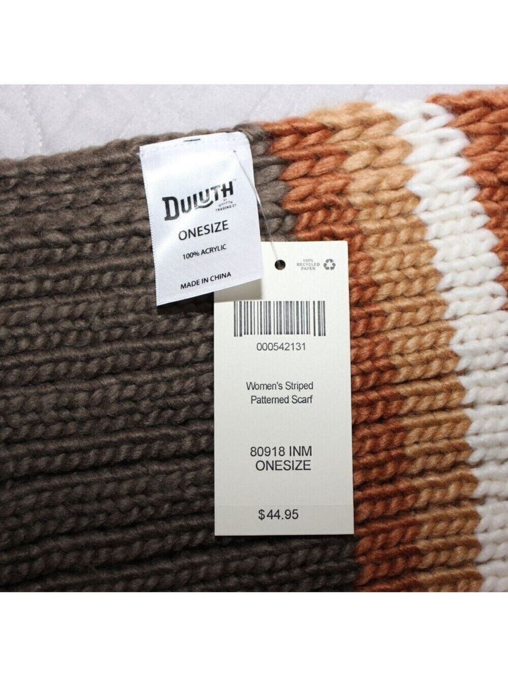 Duluth Trading Company Heavy Knitted Scarf Green Brown Orange 68X13 Thick NWT - Picture 3 of 5